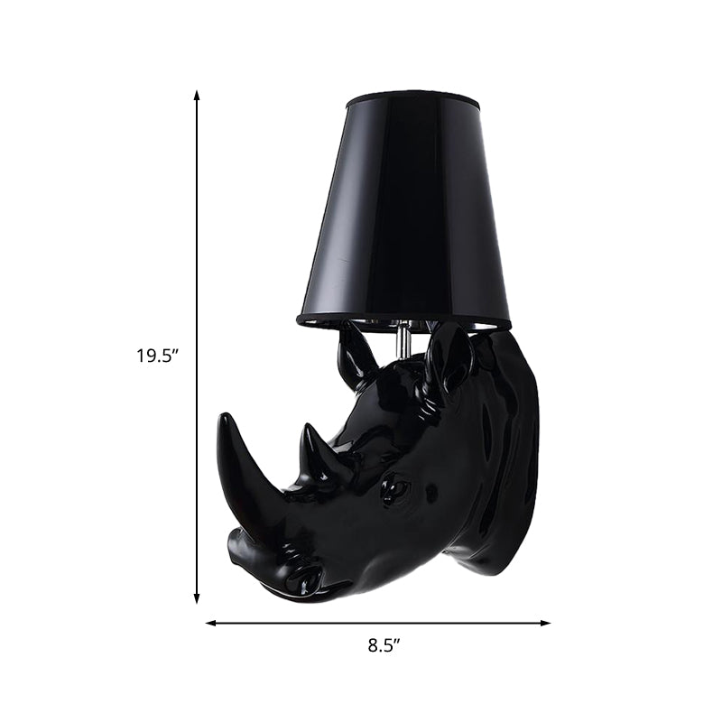 Rhinoceros Resin Sconce Light Country Single Corridor Corridor Mur Murd Murd in Black / White with Cone Fabric Shade