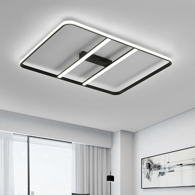 Moderne LED Semi Flush Lighting met metalen schaduw Zwart rechthoek Semi -spoelbevestiging Plafondlamp in wit/warm licht, 12 "/23.5" breed