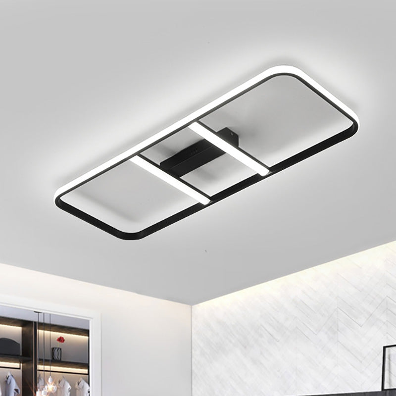 Moderne LED Semi Flush Lighting met metalen schaduw Zwart rechthoek Semi -spoelbevestiging Plafondlamp in wit/warm licht, 12 "/23.5" breed