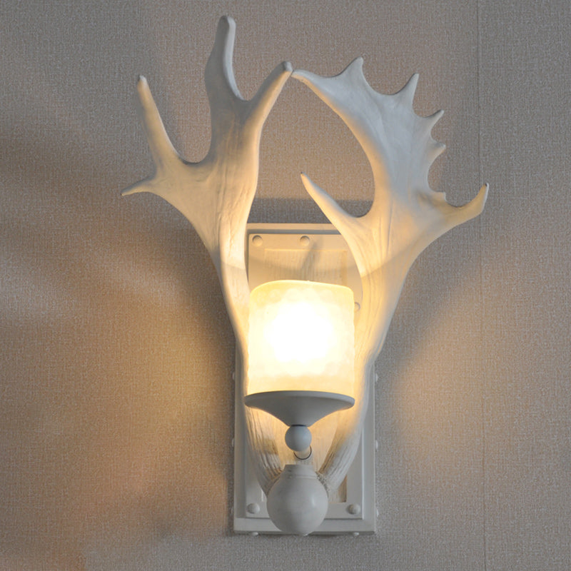 One Bulb Resin Wall Lighting Country White/Wood Elk Dining Room Sconce Light Fixture with Frosted Glass Shade
