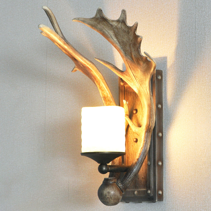 One Bulb Resin Wall Lighting Country White/Wood Elk Dining Room Sconce Light Fixture with Frosted Glass Shade