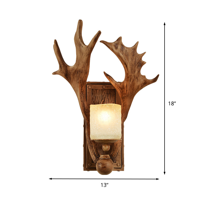 Resin Beige Sconce Light Fixture Elk 1-Light Rustic Wall Mounted Lighting for Dining Room with Wood Backplate