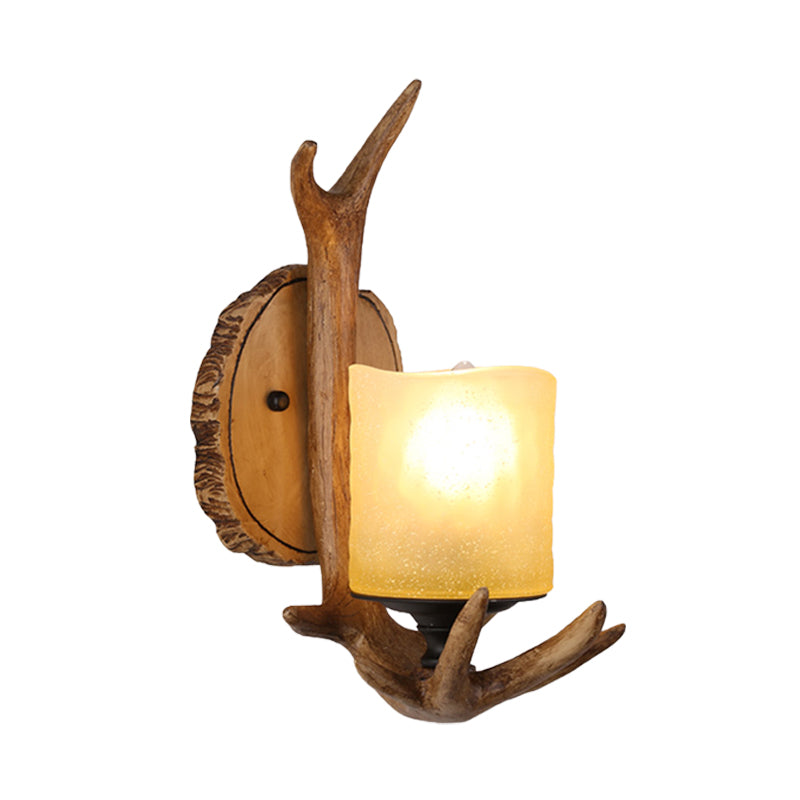 Madera 1 Luz Diconce Ligera de resina de resina de pared de resina de pared para sala de estar con sombra de vidrio esmerilado