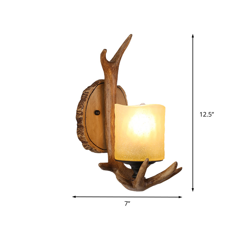 Madera 1 Luz Diconce Ligera de resina de resina de pared de resina de pared para sala de estar con sombra de vidrio esmerilado