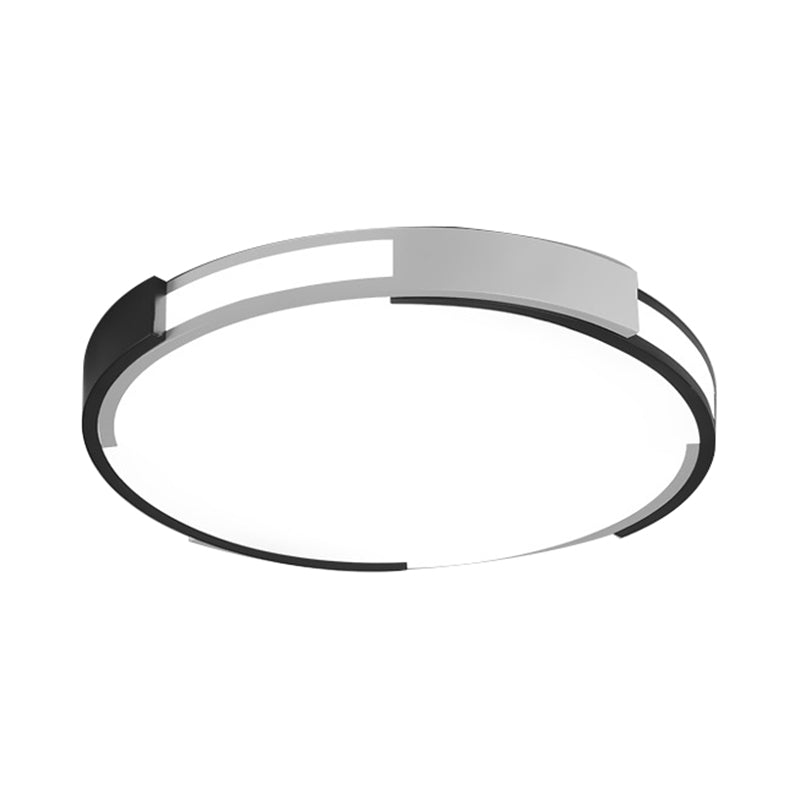 18"/23.5" Wide Drum Flush Mount Lamp Modernist Metal Led Black and White Flush Mount Ceiling Light Fixture with Recessed Diffuser in White/Warm Light