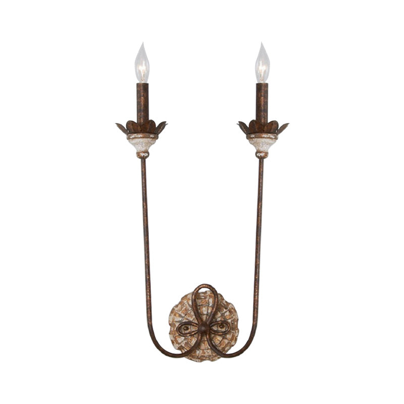 Rust Wall Lighting Style Metal Metal 2-Light Dining Room Soram Lampe avec déco de fleur
