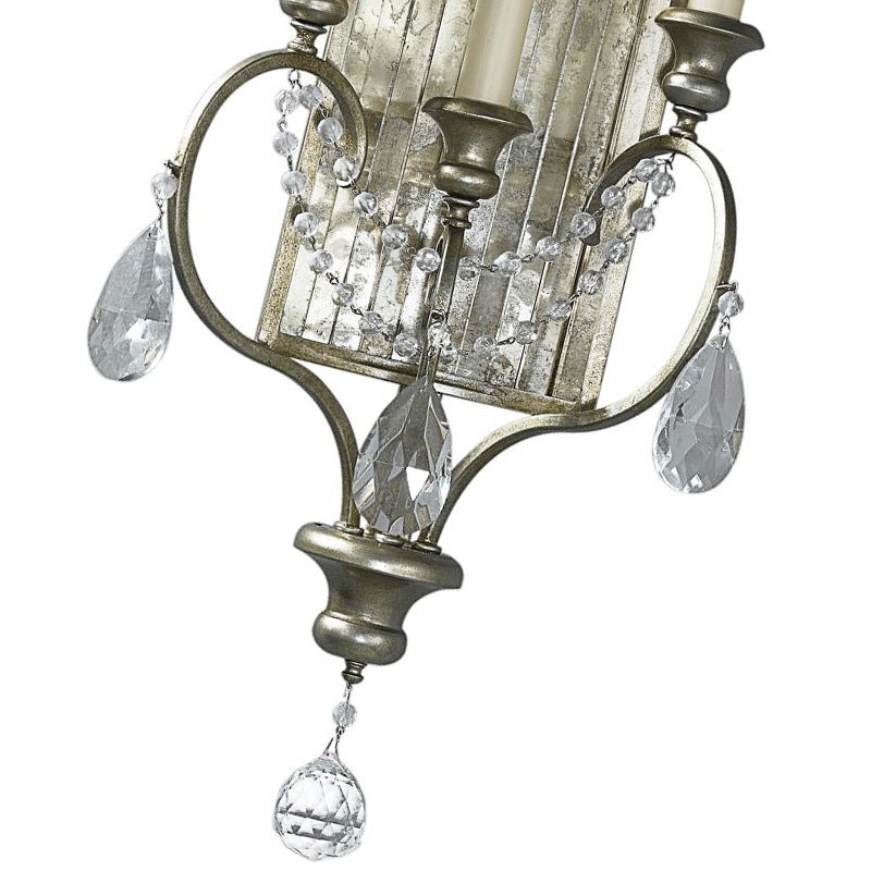 Silver Candelabrum Light Light Country Metal 3-Light Bedroom Wall Mount Mount Éclairage avec Crystal Drop