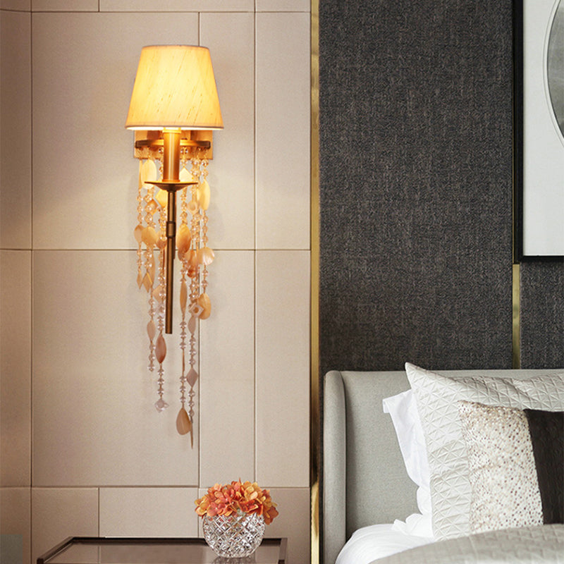 Luminaire mural de chambre à coucher torche Classic Metal 1 Brun clair / Gol Gold Ponce lampe avec / sans nuance