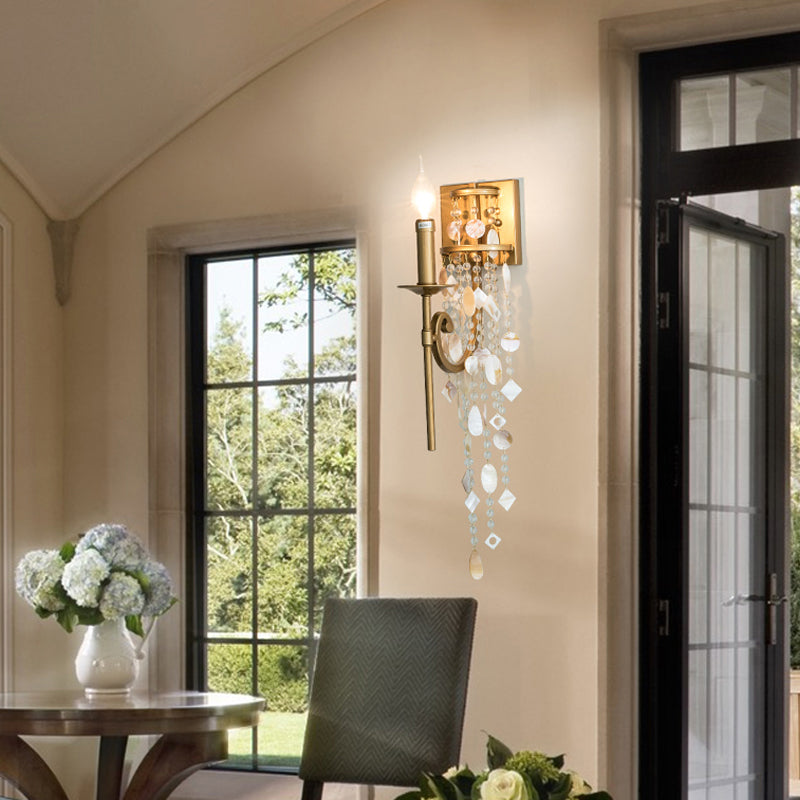 Luminaire mural de chambre à coucher torche Classic Metal 1 Brun clair / Gol Gold Ponce lampe avec / sans nuance