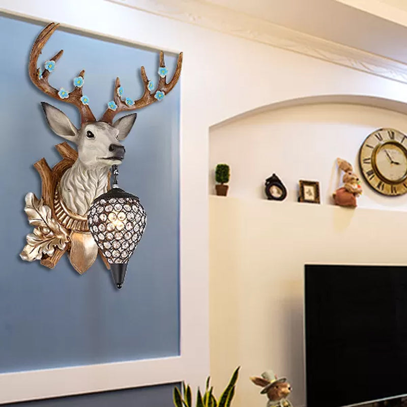 1 Light Vanity Lamp Country Brown / White Resin Sconce Light pour la salle de bain avec une teinte en cristal en larmes