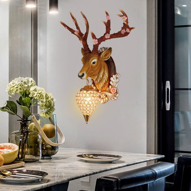 Éclair de larme de lampe de vanité blanche / brun Crystal 12.5 «/24,5» W Éclairage mural vintage à 1 lumière