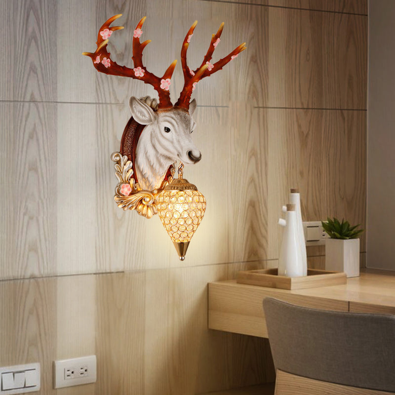 Éclair de larme de lampe de vanité blanche / brun Crystal 12.5 «/24,5» W Éclairage mural vintage à 1 lumière