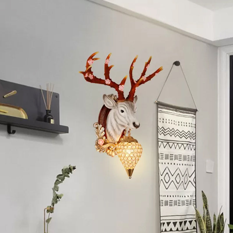 Éclair de larme de lampe de vanité blanche / brun Crystal 12.5 «/24,5» W Éclairage mural vintage à 1 lumière