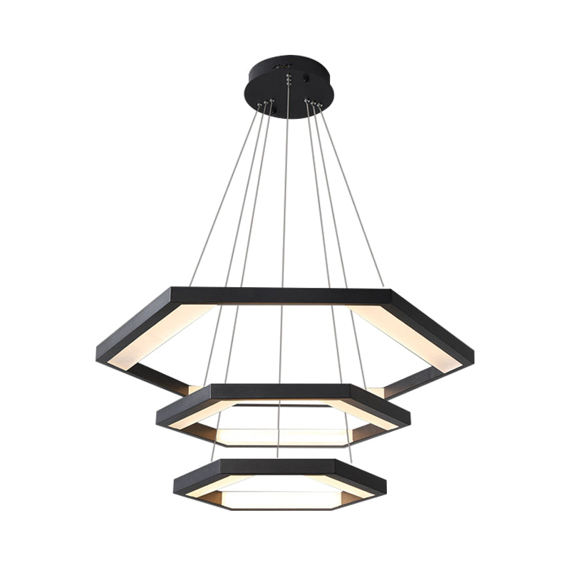 Hexagon Acrylic Chandelier Modernist 1/2/3 Lights Black Led Hanging Ceiling Light in White/Warm Light