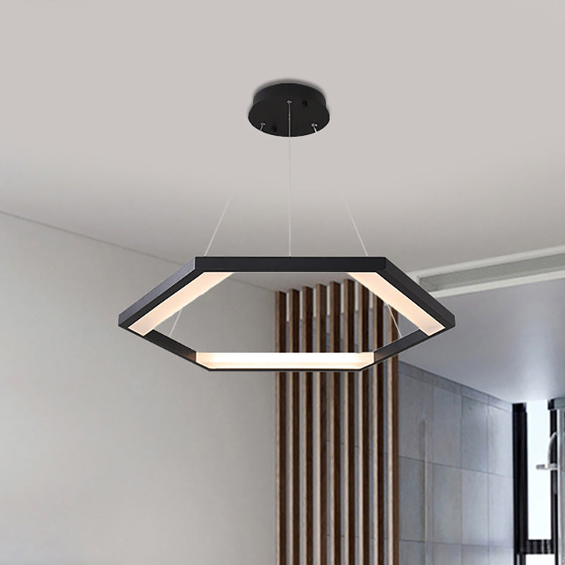 Hexagon Acrylic Chandelier Modernist 1/2/3 Lights Black Led Hanging Ceiling Light in White/Warm Light