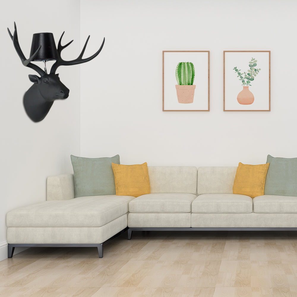 Resin Deer Sconce Light Country 1 Light Living Room Lampe murale en noir / mat noir / blanc avec de l'ombre en tissu
