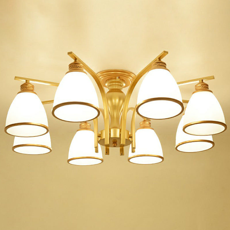 Goud afwerking bell semi spoel kroonluchter traditionele opaalglazen slaapkamer plafond gemonteerd licht