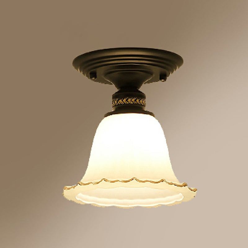 Luz de techo de al ras del pasillo acampanado vidrio marfil vintage 1 bombilla semi iluminación de montaje