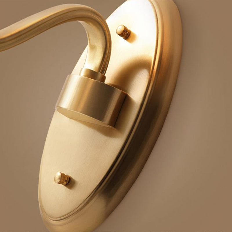 Single-Bulb Sconce Light Antique Stairs Wall Lamp Fixture with Curved Cream Glass Shade in Brass