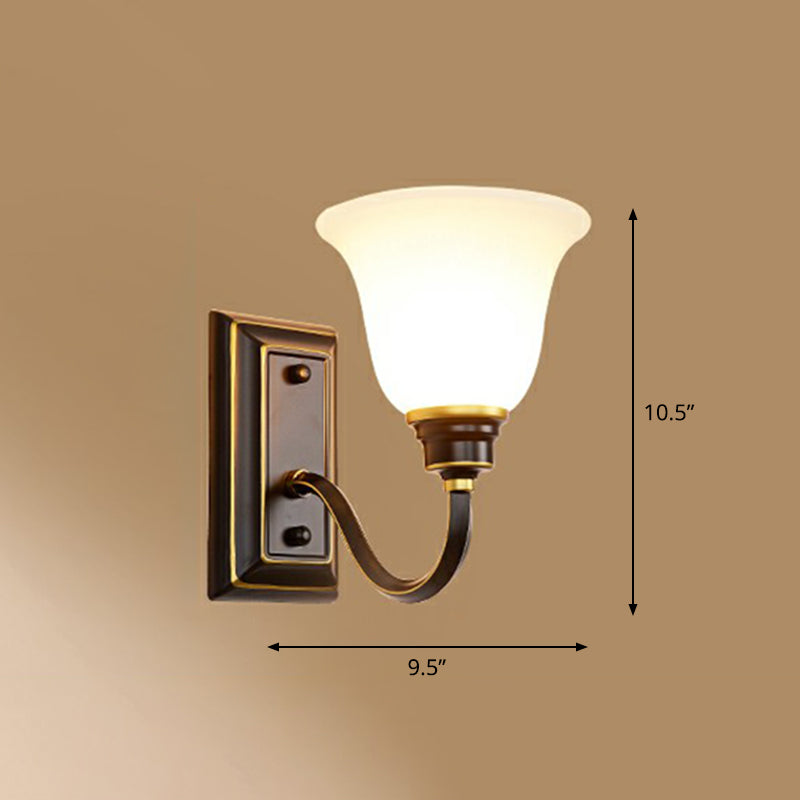 Flared Foyer Wall Lamp Antique Milky Glass 1-Bulb Wall Mounted Light with Curved Arm