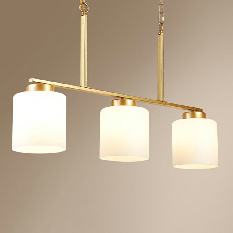 3 Heads Cylindrical Island Lighting Minimalist Opal Frosted Glass Hanging Light Fixture