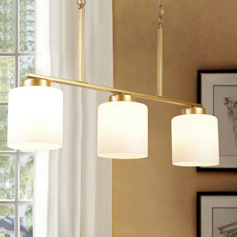 3 Heads Cylindrical Island Lighting Minimalist Opal Frosted Glass Hanging Light Fixture