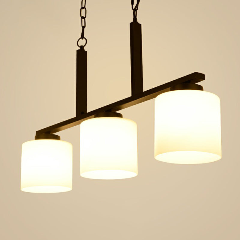 3 Heads Cylindrical Island Lighting Minimalist Opal Frosted Glass Hanging Light Fixture