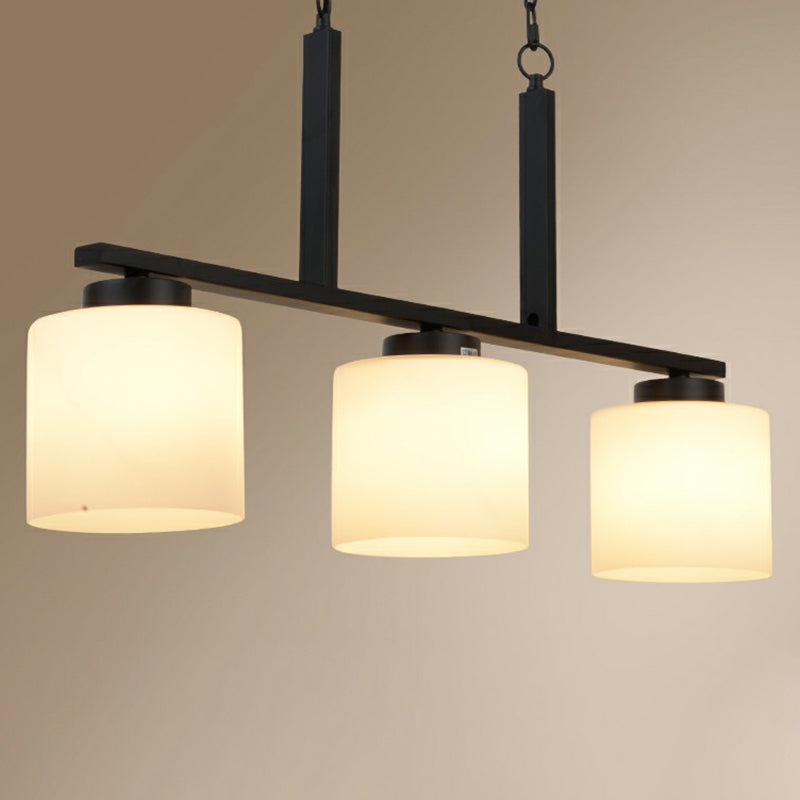 3 Heads Cylindrical Island Lighting Minimalist Opal Frosted Glass Hanging Light Fixture