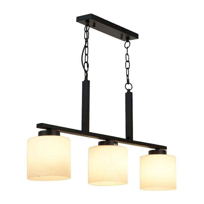 3 Heads Cylindrical Island Lighting Minimalist Opal Frosted Glass Hanging Light Fixture