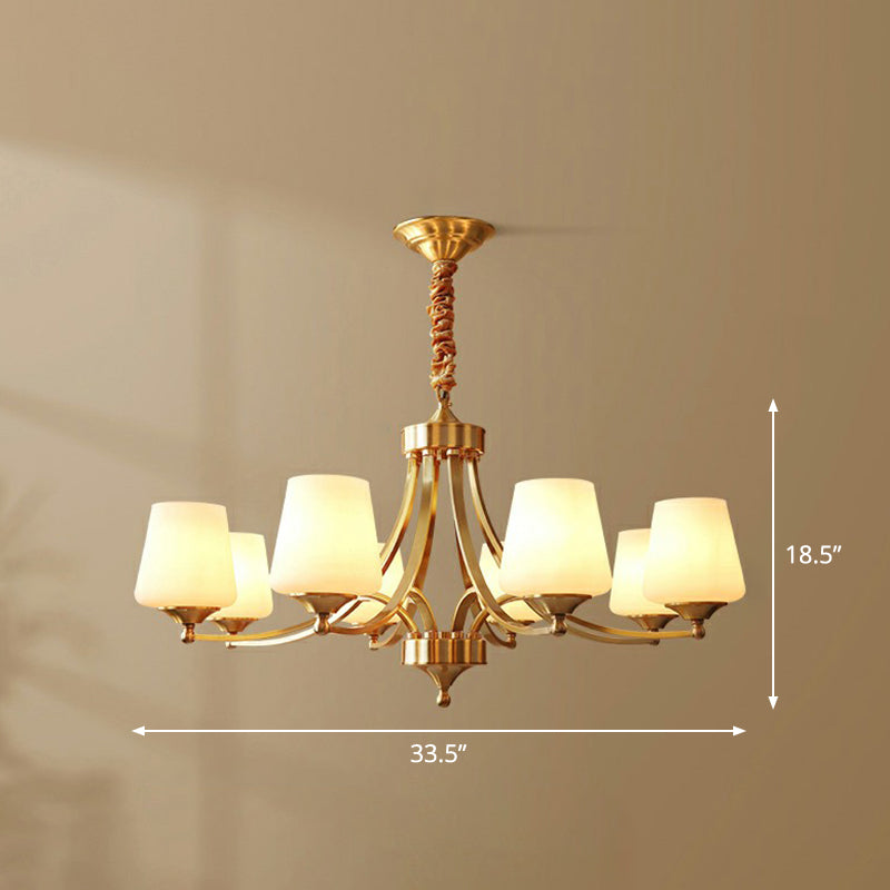 Conic Sitting Room Chandelier Light Fixture Antique Ivory Glass Hanging Pendant Light
