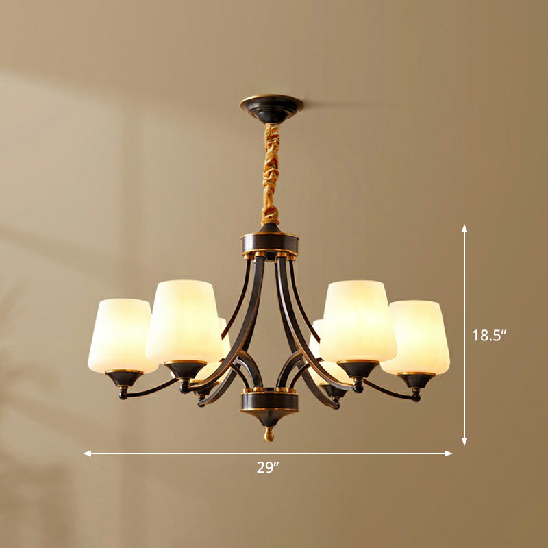 Conic Sitting Room Chandelier Light Fixture Antique Ivory Glass Hanging Pendant Light