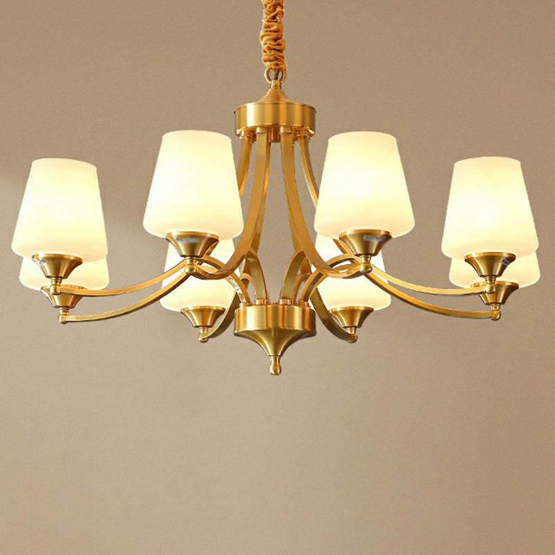 Conic Sitting Room Chandelier Light Fixture Antique Ivory Glass Hanging Pendant Light
