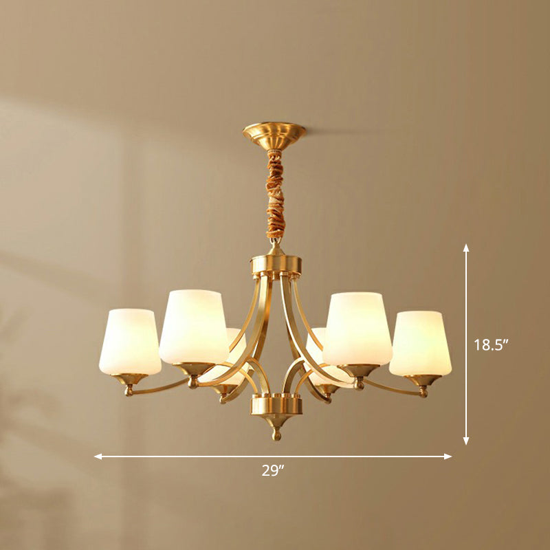 Conic Sitting Room Chandelier Light Fixture Antique Ivory Glass Hanging Pendant Light
