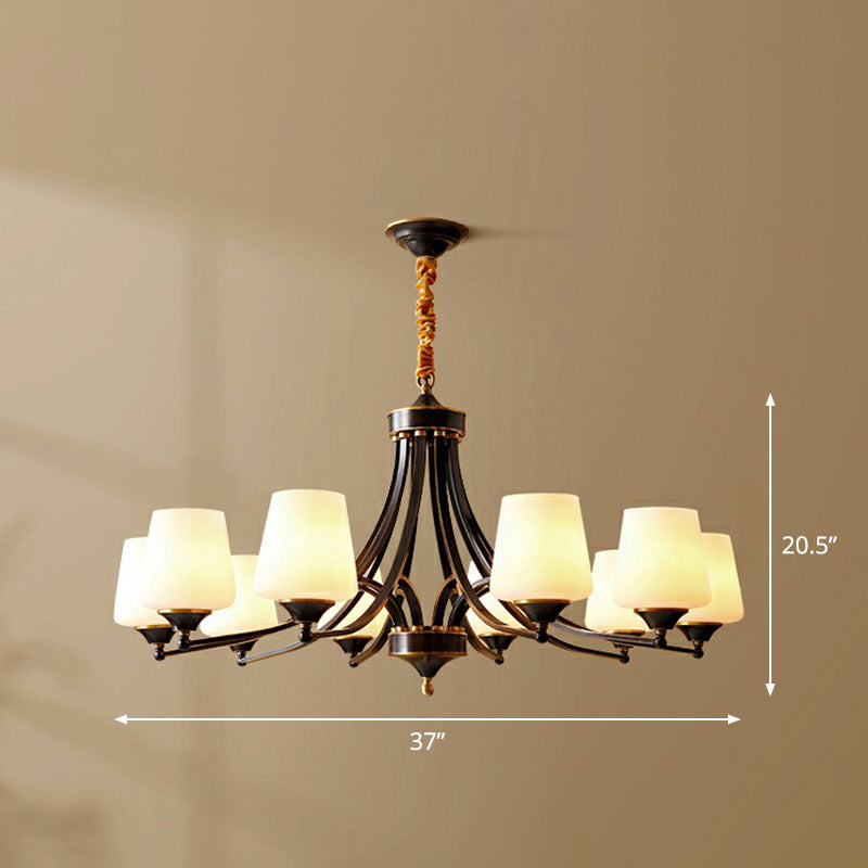 Conic Sitting Room Chandelier Light Fixture Antique Ivory Glass Hanging Pendant Light