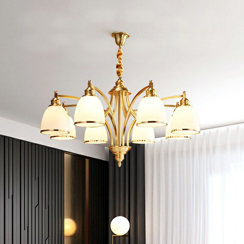 Messing klokvormige kroonluchter lamp koloniale stijl crème glazen woonkamer hangende lichtkit