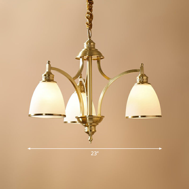 Messing klokvormige kroonluchter lamp koloniale stijl crème glazen woonkamer hangende lichtkit