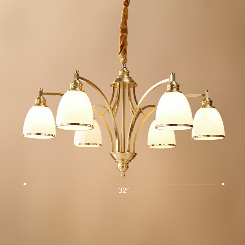 Messing klokvormige kroonluchter lamp koloniale stijl crème glazen woonkamer hangende lichtkit
