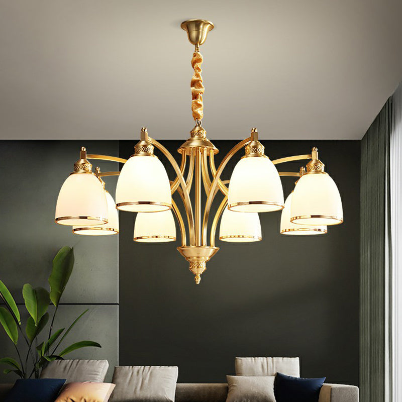 Messing klokvormige kroonluchter lamp koloniale stijl crème glazen woonkamer hangende lichtkit