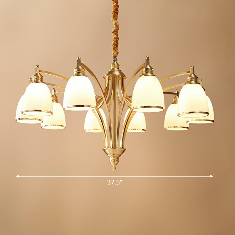 Messing klokvormige kroonluchter lamp koloniale stijl crème glazen woonkamer hangende lichtkit