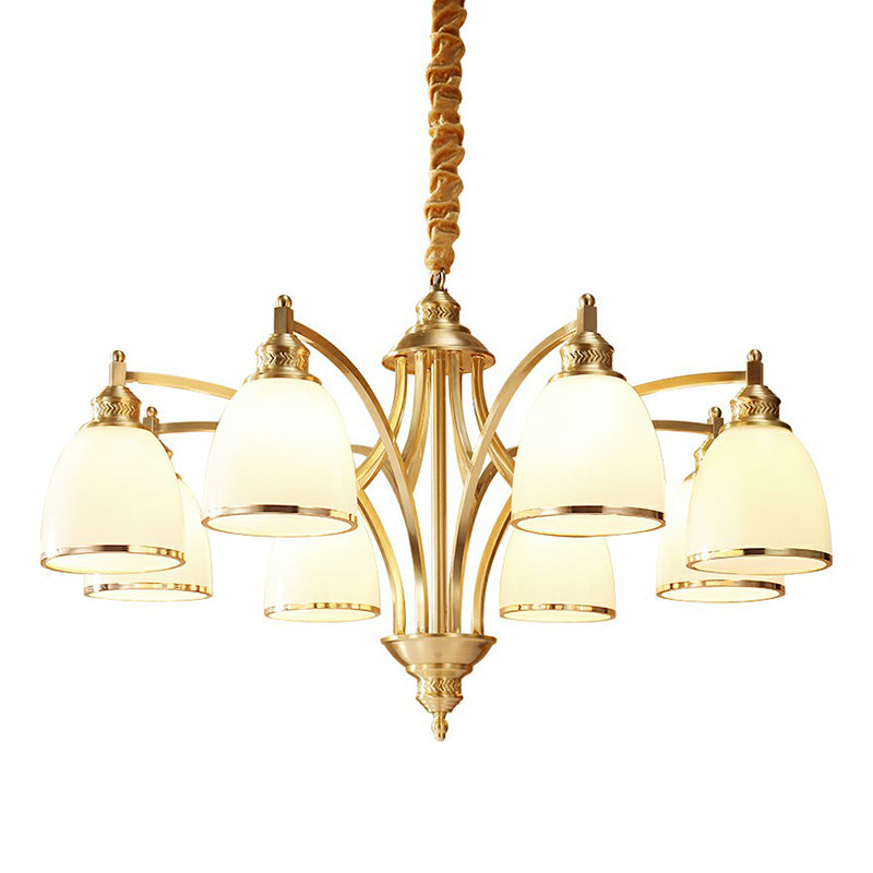 Messing klokvormige kroonluchter lamp koloniale stijl crème glazen woonkamer hangende lichtkit