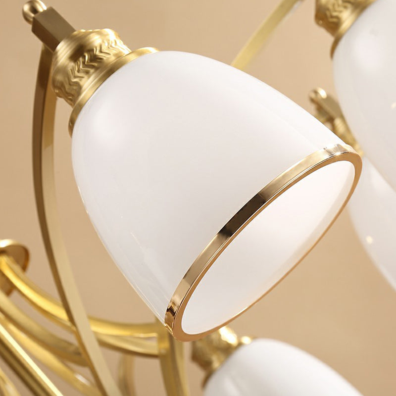 Messing klokvormige kroonluchter lamp koloniale stijl crème glazen woonkamer hangende lichtkit
