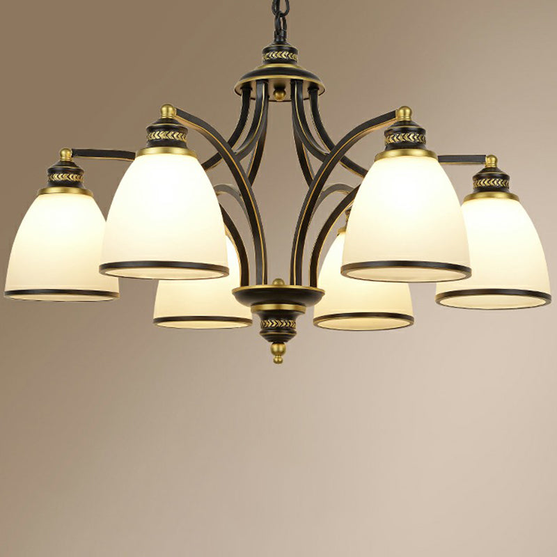 Suspension Pendant Light Traditional Dining Room Chandelier with Bell White Glass Shade