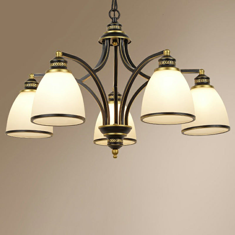 Suspension Pendant Light Traditional Dining Room Chandelier with Bell White Glass Shade