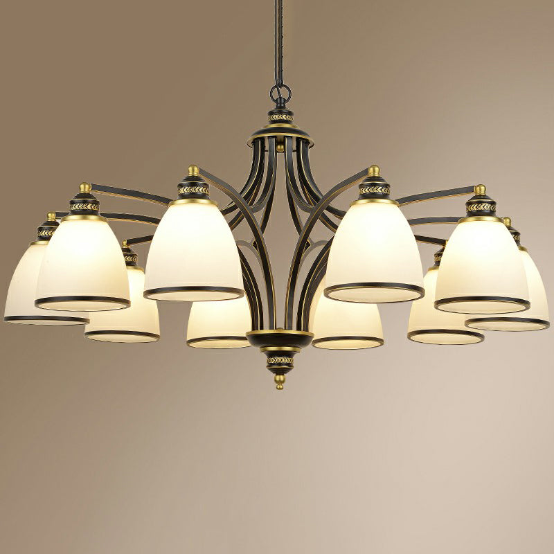 Suspension Pendant Light Traditional Dining Room Chandelier with Bell White Glass Shade