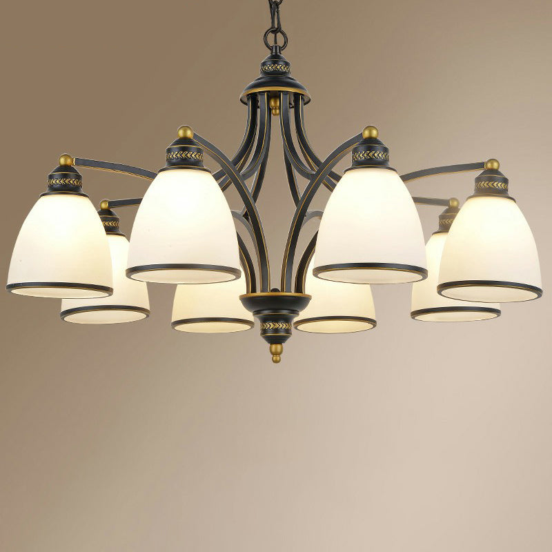 Suspension Pendant Light Traditional Dining Room Chandelier with Bell White Glass Shade