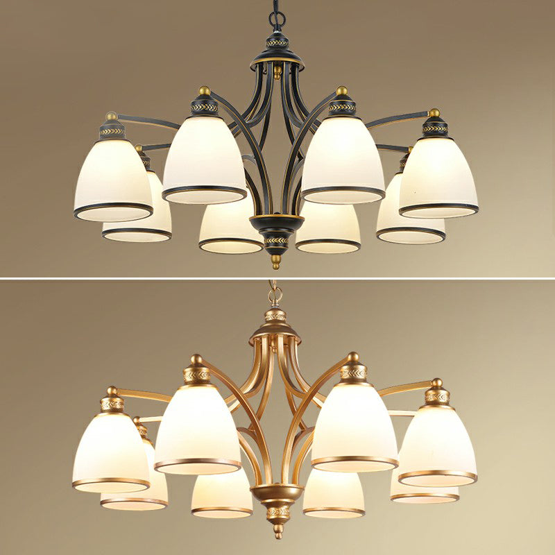 Suspension Pendant Light Traditional Dining Room Chandelier with Bell White Glass Shade
