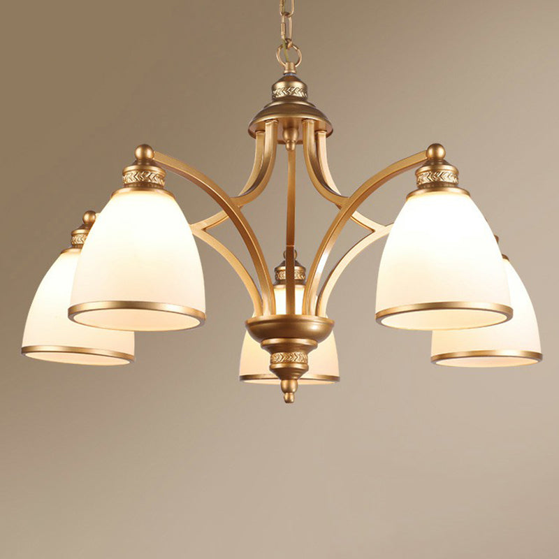 Suspension Pendant Light Traditional Dining Room Chandelier with Bell White Glass Shade