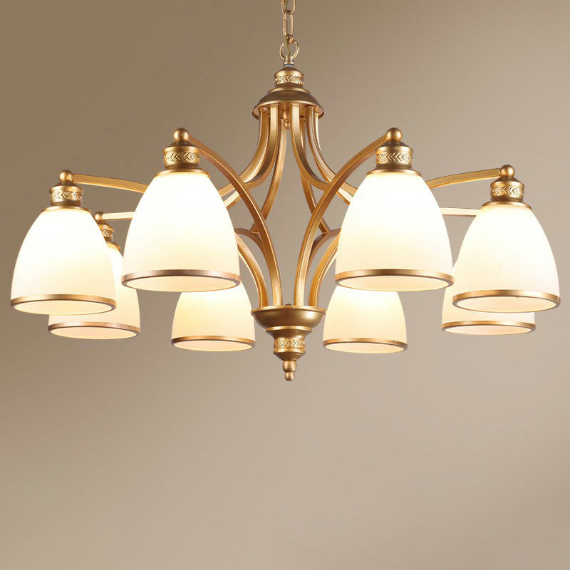 Suspension Pendant Light Traditional Dining Room Chandelier with Bell White Glass Shade