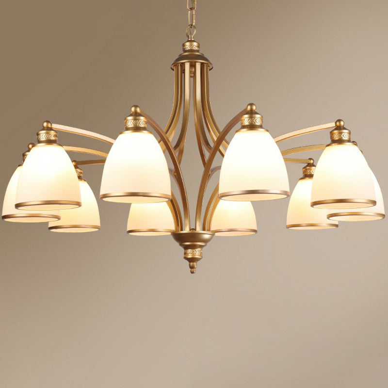 Suspension Pendant Light Traditional Dining Room Chandelier with Bell White Glass Shade