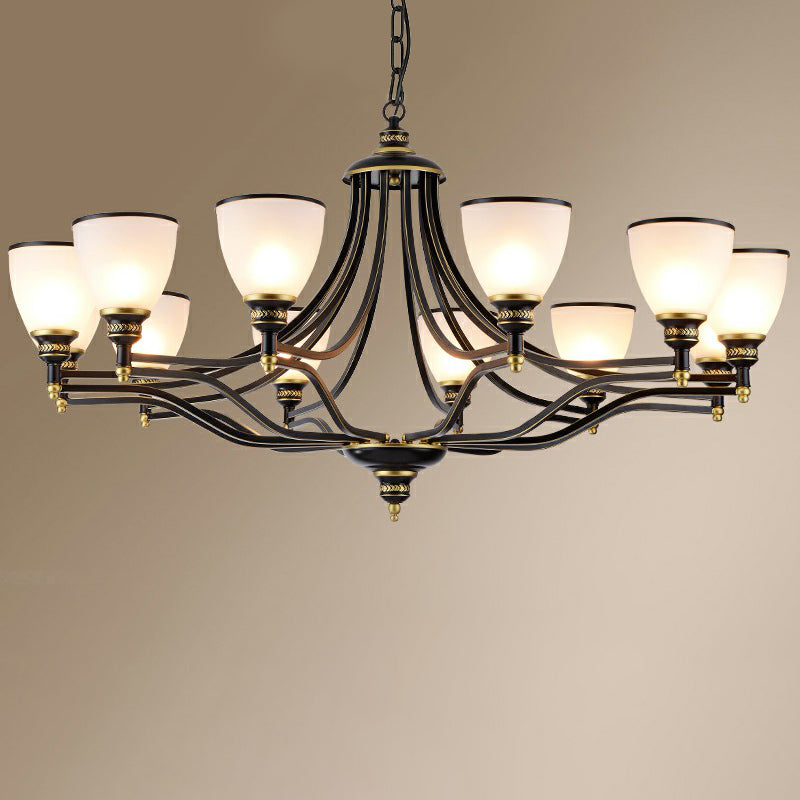 Luz de lámpara de araña en forma de campana iluminación de suspensión de vidrio opalino negro vintage para sala de estar